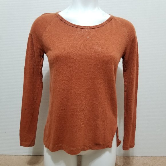 Madewell top XS Linen Raglan Tee slub knit side split minimalist basic E0241 - Picture 1 of 11
